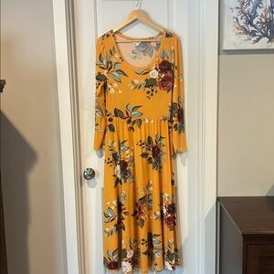 LuLaRoe Floral Print Dress with Orange Trim